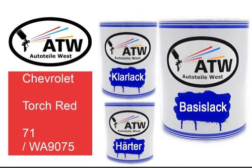 Chevrolet, Torch Red, 71 / WA9075: 1L Lackdose + 1L Klarlack + 500ml Härter - Set, von ATW Autoteile West.